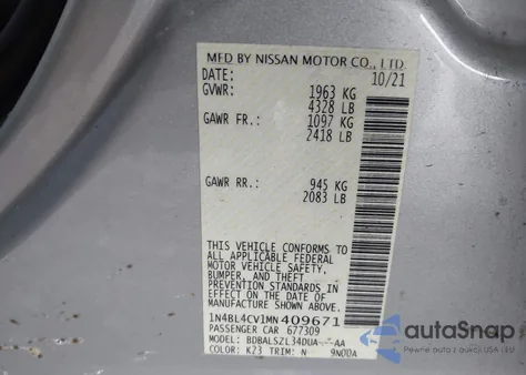 2021 Nissan Altima Sr Fwd z USA, uszkodzony, nr VIN 1N4BL4CV1MN409671